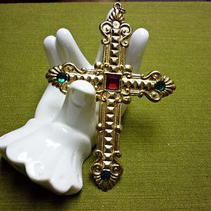 Vintage 4" Gold & Crystal Baroque Pendant Renaissance Style